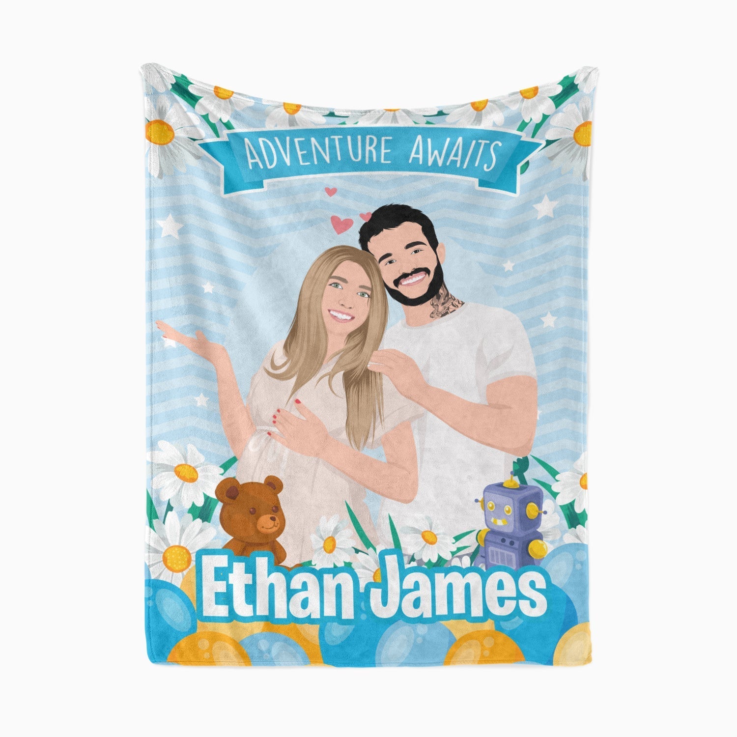 Personalized Adventure Awaits Baby Shower Blanket - Personalized Memories