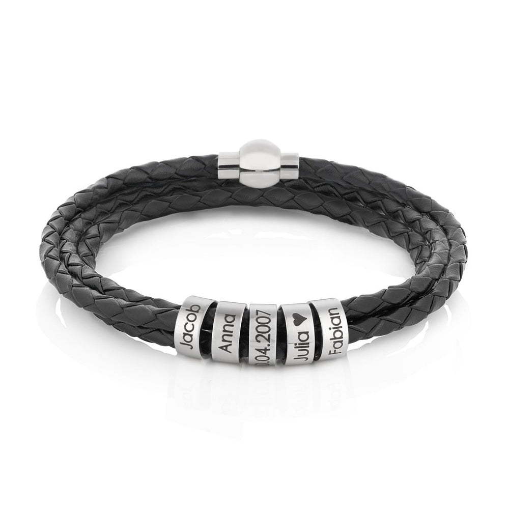 Personalized Beaded Triple Leather Bracelet - Silver - Personalized Memories