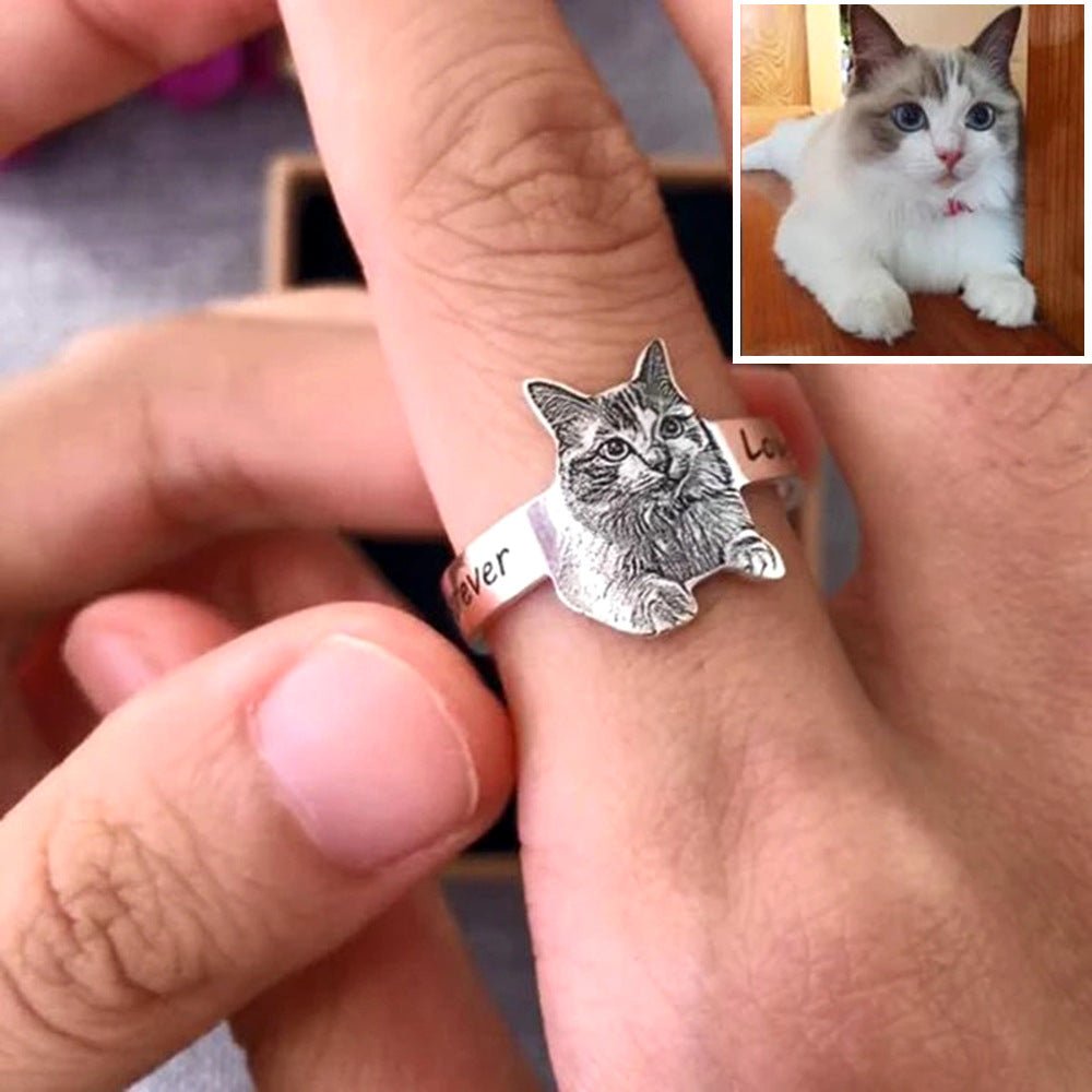 Personalized cat and dog photo ring - Personalized Memories