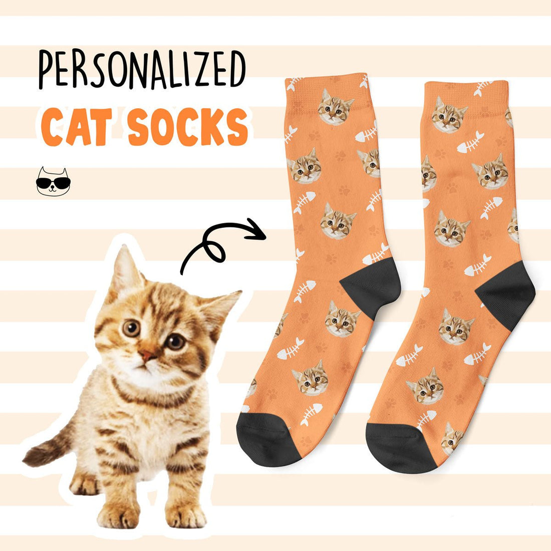 Personalized Cat Face Socks - Personalized Memories