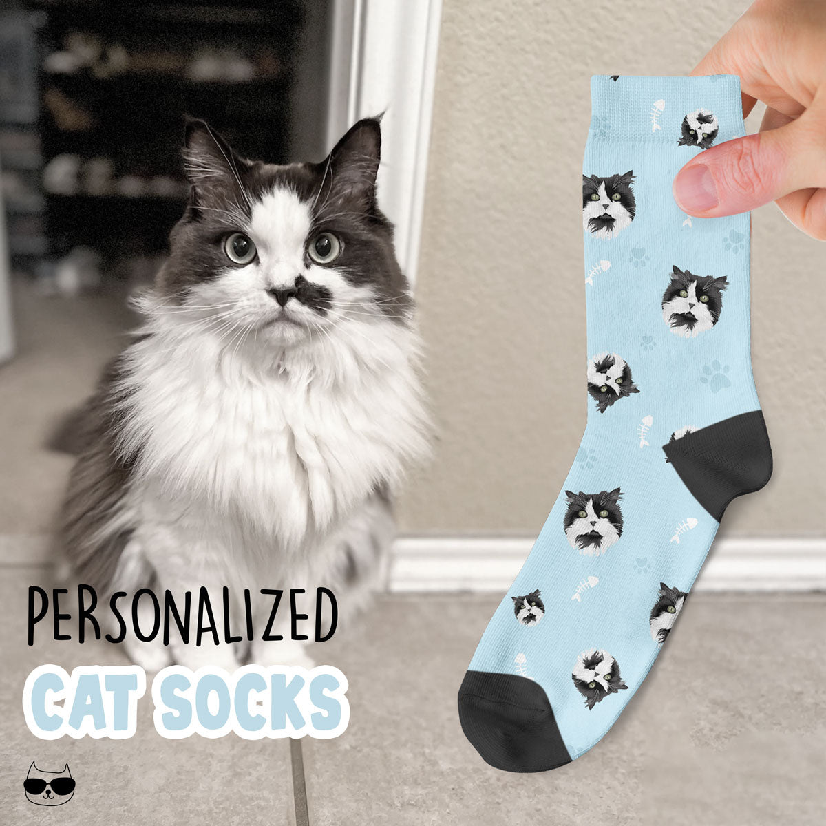 Personalized Cat Face Socks - Personalized Memories