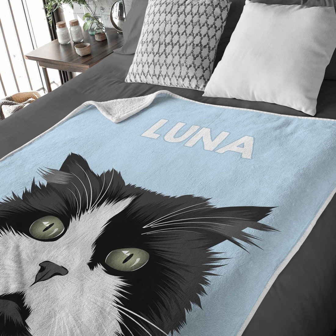 Personalized Cat Portrait Blanket - Personalized Memories