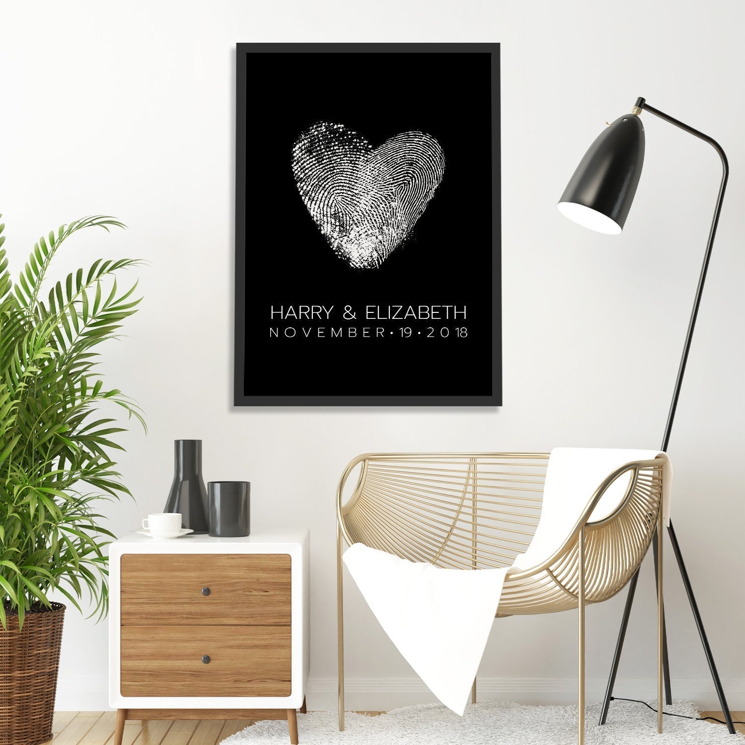 Personalized Drawn Couples Fingerprint Portraits - Personalized Memories