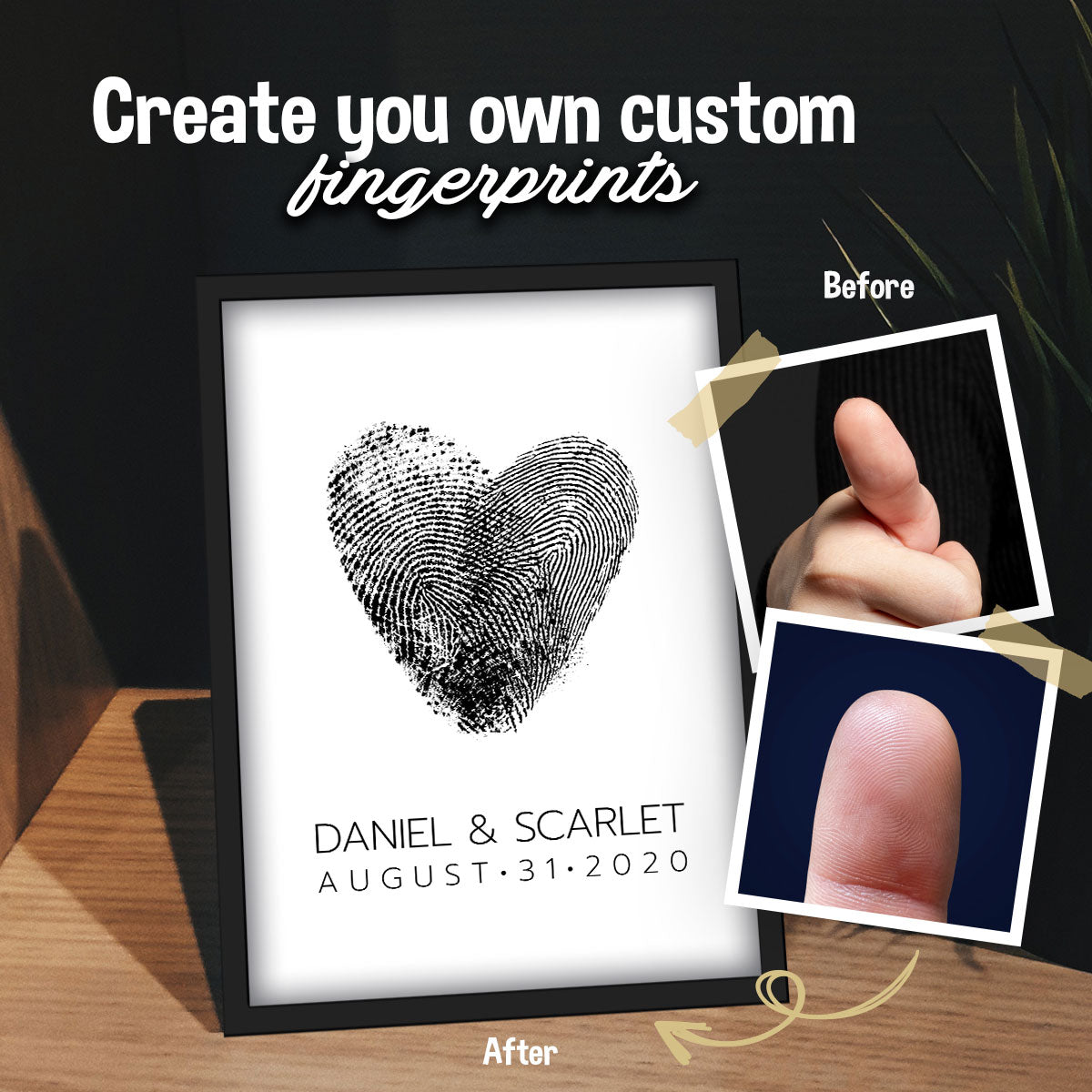 Personalized Drawn Couples Fingerprint Portraits - Personalized Memories