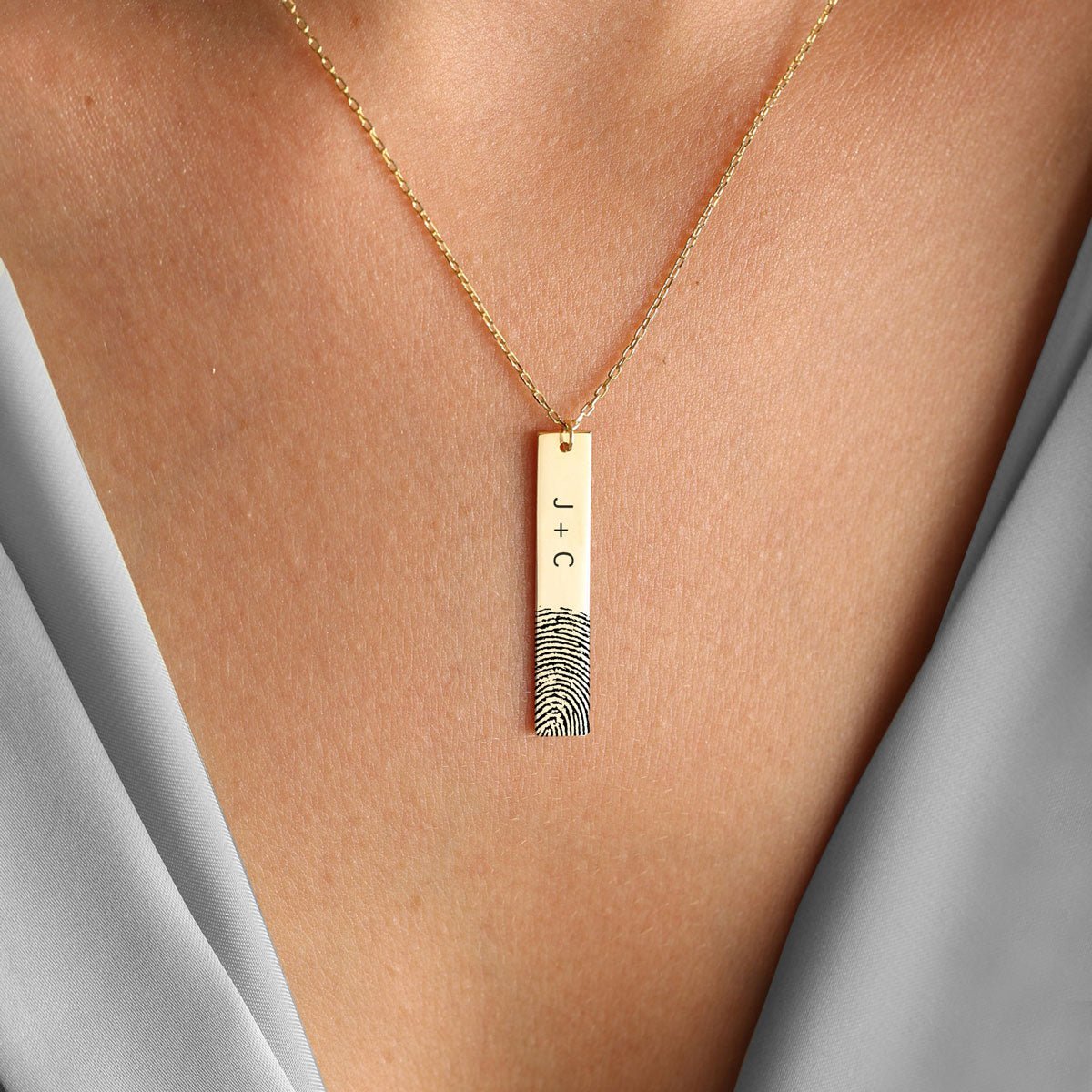 Personalized Fingerprint Bar Necklace - Personalized Memories