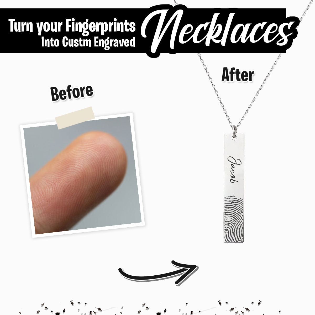 Personalized Fingerprint Bar Necklace - Personalized Memories