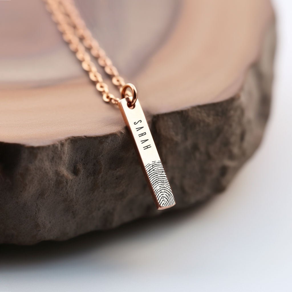 Personalized Fingerprint Bar Necklace - Personalized Memories