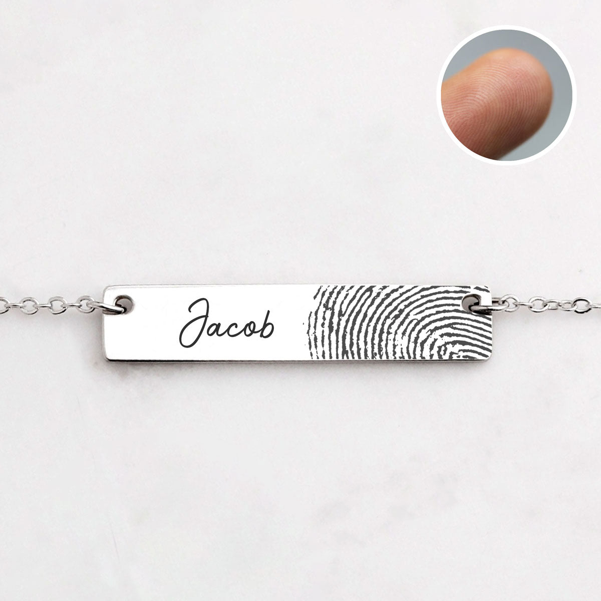 Personalized Horizontal Fingerprint Bar Necklace - Personalized Memories