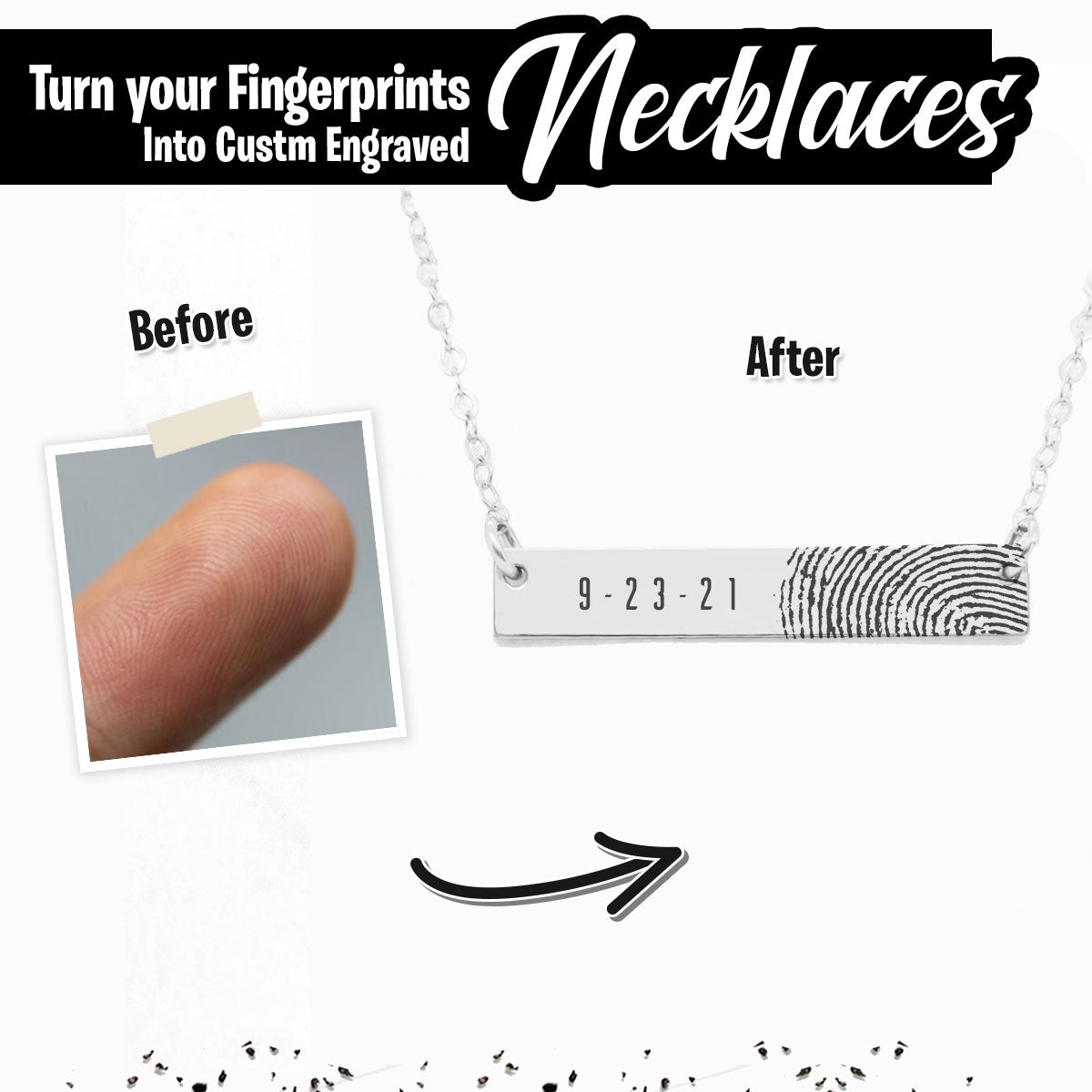 Personalized Horizontal Fingerprint Bar Necklace - Personalized Memories