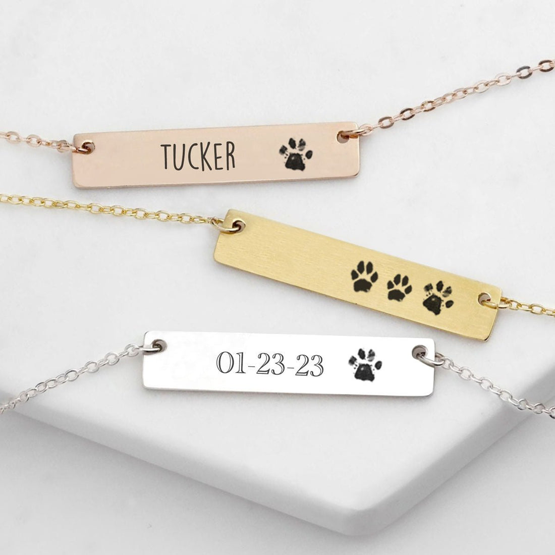 Personalized Paw Print Bar Necklace - Personalized Memories