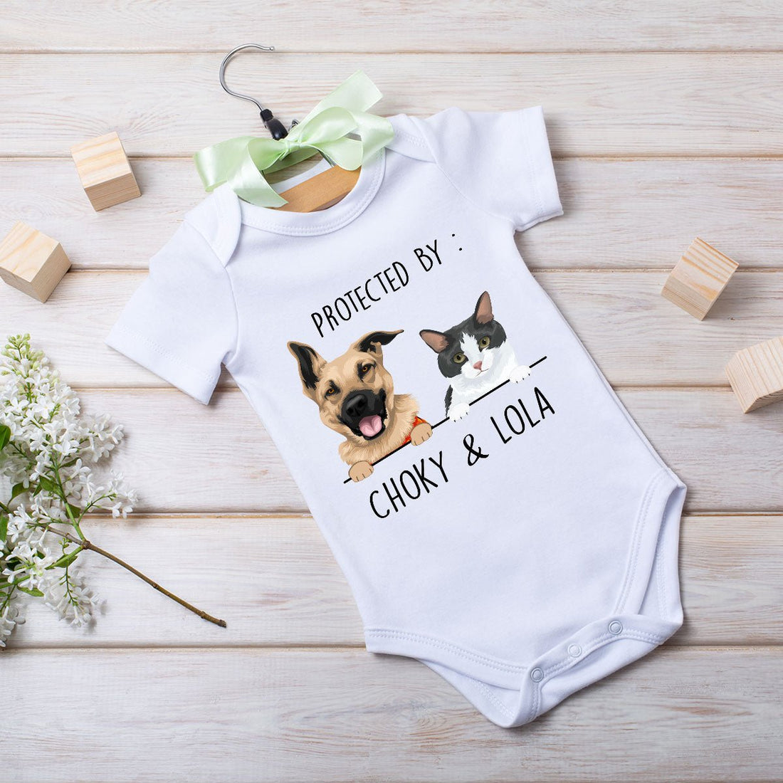 Personalized Protected By Pets Baby Bodysuit - Personalized Memories