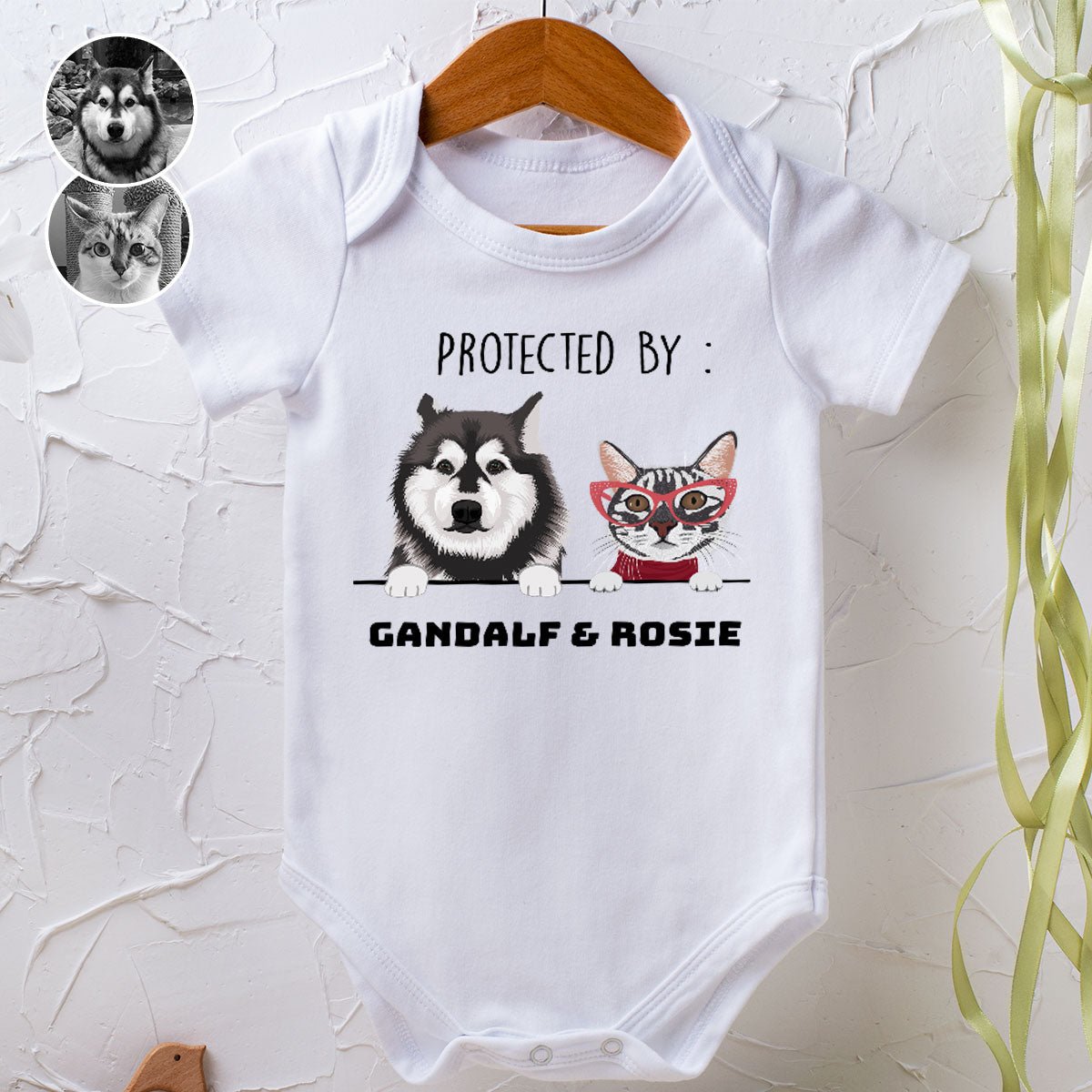 Personalized Protected By Pets Baby Bodysuit - Personalized Memories